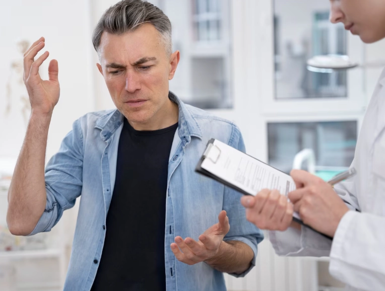 доктор разговаривает с пациентом о лечении алексетимии