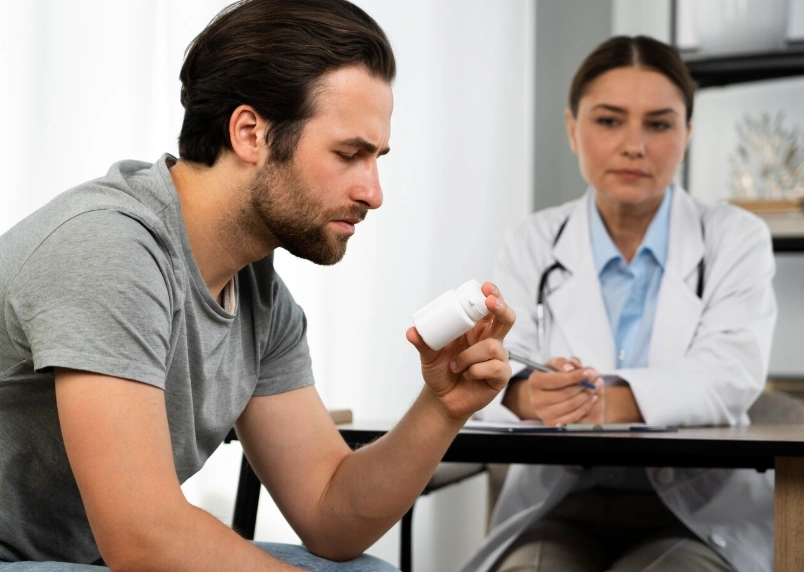 доктор разговаривает с пациентом о лечении дромомании